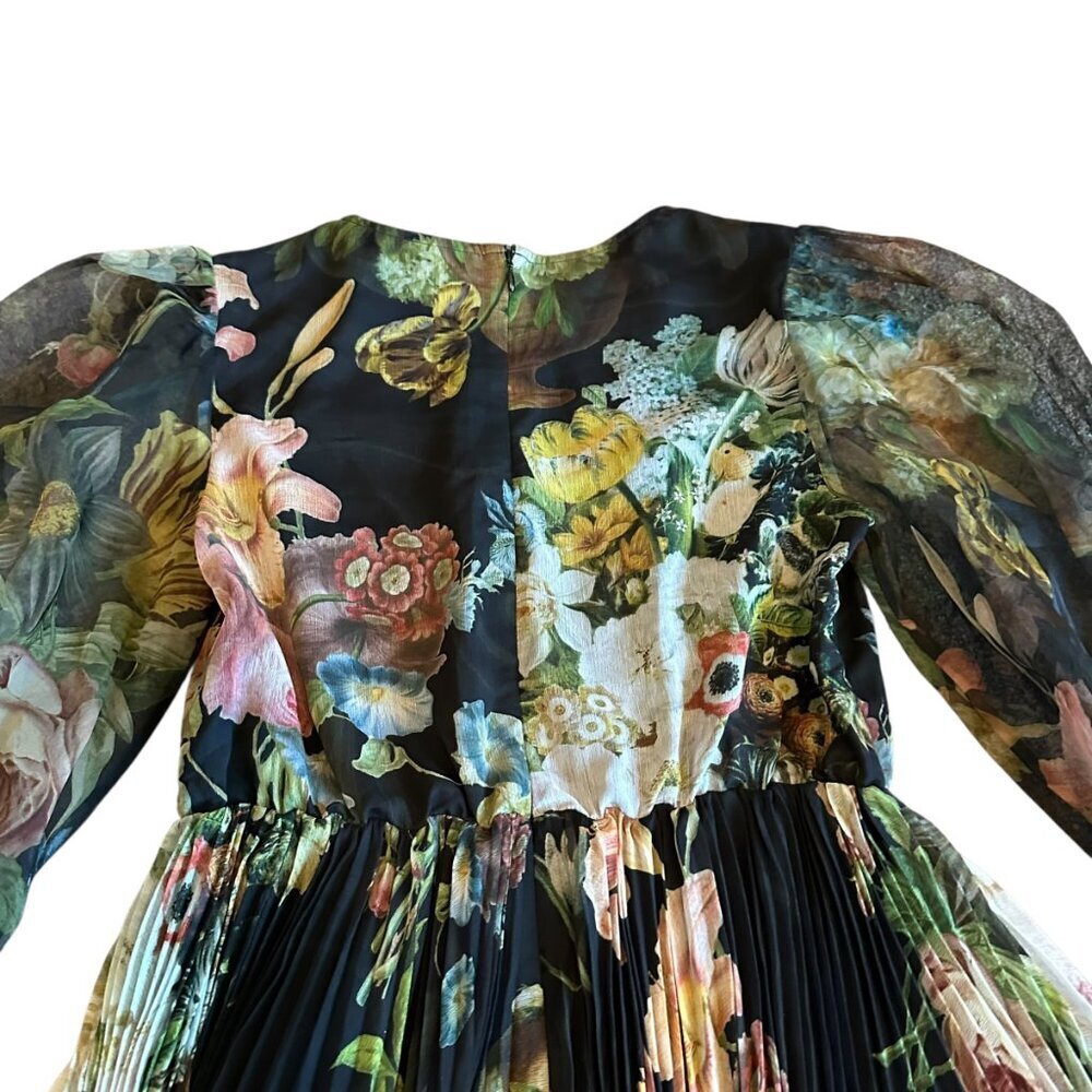 Pankaj & Nidhi Anthro Chiffon Floral Print Dress Long Sleeve Pleated Size Medium - Picture 11 of 16